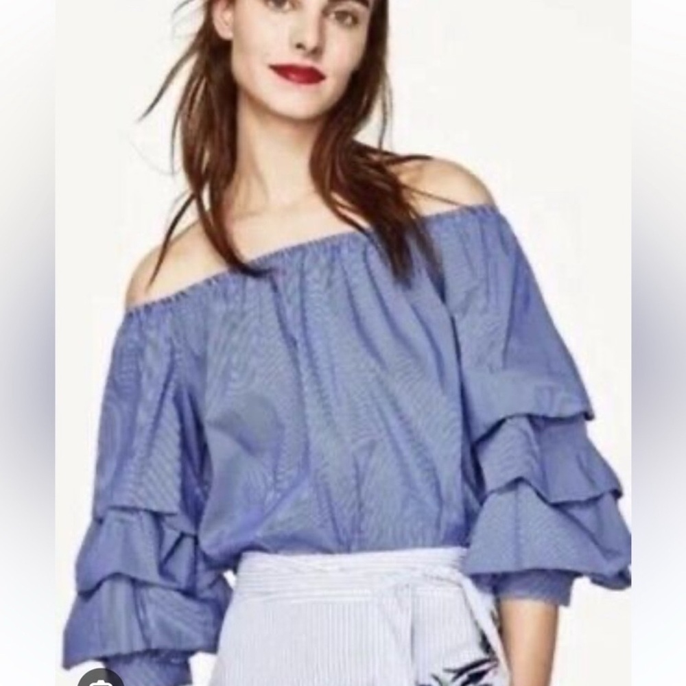 Zara Blue Ruffled Relaxed Blouse